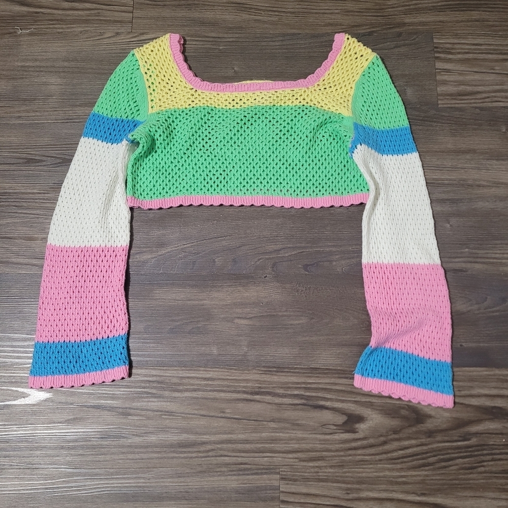 Sincerely Jules Multicolor Opent Knit Crop Sweater Size M